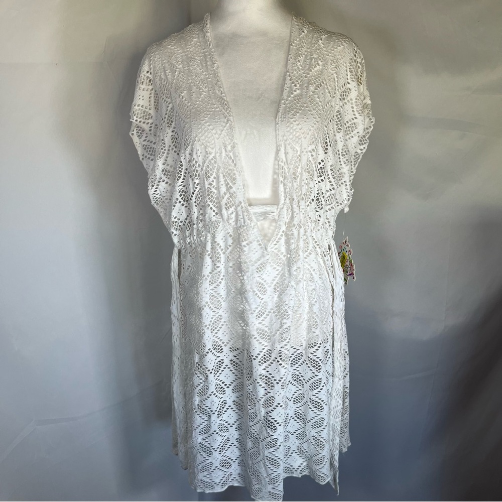 NWT BECCA by Rebecca Virtue Lace Swim Beach Pool Resort Coverup White Size L/XL